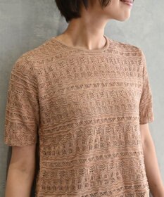 muuc 〈高品質シルク100%〉透かしレース編み 半袖プルオーバー