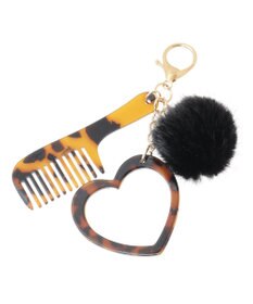 earth music&ecology ファーポンポン＋べっ甲柄ミラー付きチャーム