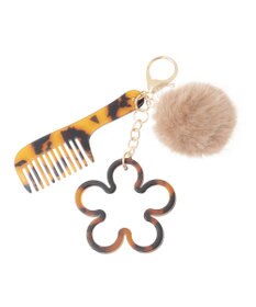 earth music&ecology ファーポンポン＋べっ甲柄ミラー付きチャーム