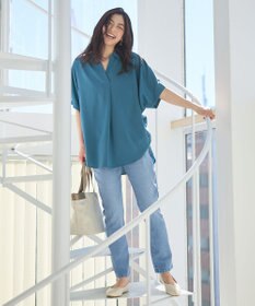 ANY 【新色追加】スキッパーネック袖タックブラウス