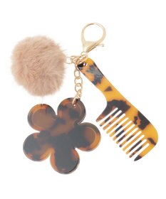 earth music&ecology ファーポンポン＋べっ甲柄ミラー付きチャーム