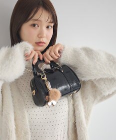 earth music&ecology ファーポンポン＋べっ甲柄ミラー付きチャーム