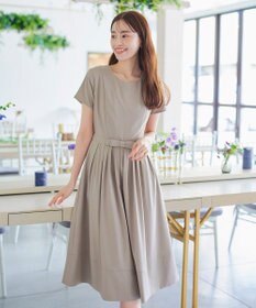 Tiaclasse 【洗える】半袖リボンギャザーフレアワンピース