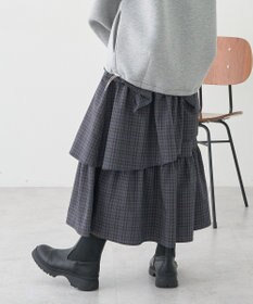 earth music&ecology ハイウエストランダムティアードチェックスカート