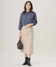 J.PRESS LADIES L プロビスストライプチェック フリルネック カットソー