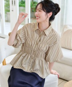 Tiaclasse シャーリングパフスリーブブラウス