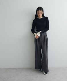 Green Parks ダブルカフスモックネック配色ニット