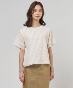 J.PRESS LADIES 【一枚で着映え】シアーギンガム クルーネック カットソー