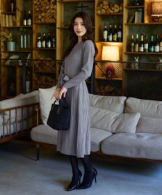 Tiaclasse 【洗える】プリーツ編みラメニットフレアワンピース