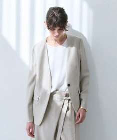 BEIGE， 【洗える】CAROLE / リネンライクノーカラーハーフ丈ジャケット