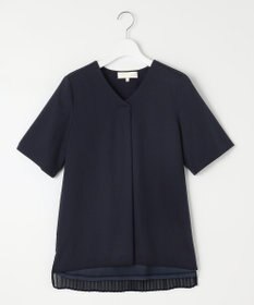 自由区 【洗える・XSサイズあり】シアーコンビバックプリーツ カットソー