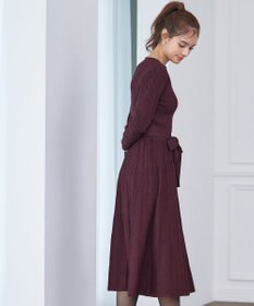 Tiaclasse 【洗える】プリーツ編みラメニットフレアワンピース