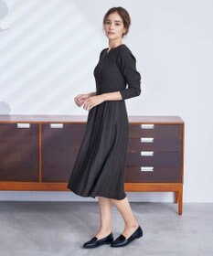 Tiaclasse 【洗える】プリーツ編みラメニットフレアワンピース