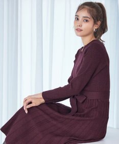 Tiaclasse 【洗える】プリーツ編みラメニットフレアワンピース