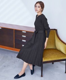 Tiaclasse 【洗える】プリーツ編みラメニットフレアワンピース