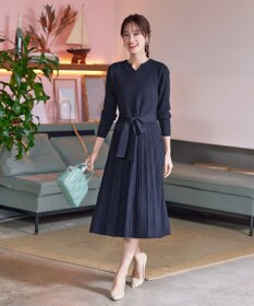 Tiaclasse 【洗える】プリーツ編みラメニットフレアワンピース