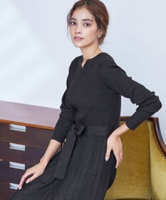 Tiaclasse 【洗える】プリーツ編みラメニットフレアワンピース