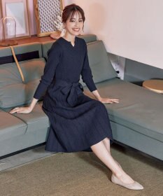 Tiaclasse 【洗える】プリーツ編みラメニットフレアワンピース