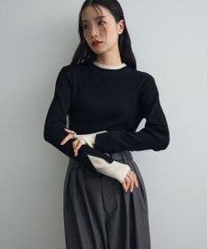 Green Parks ダブルカフスモックネック配色ニット