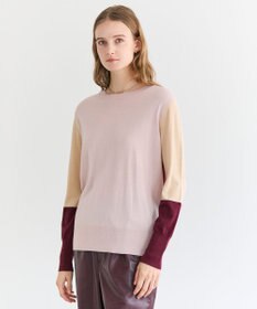 BEIGE， CHLOR / ウールシルク配色クルーネックニット