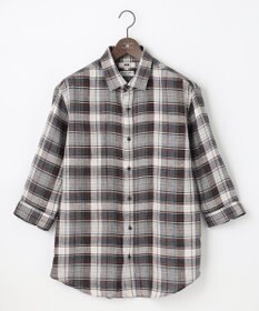 JOSEPH ABBOUD 【キングサイズ・アルビニリネン】チェック七分袖シャツ