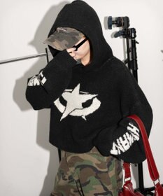 WEGO スタージャガードニットプルパーカー