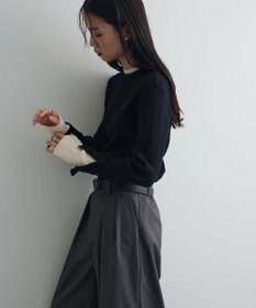 Green Parks ダブルカフスモックネック配色ニット