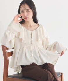 earth music&ecology 【予約】ラッフルカラーカットブラウス
