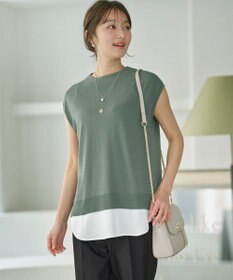 ANY SIS S 【洗える】フレンチスリーブシャツテール ニット