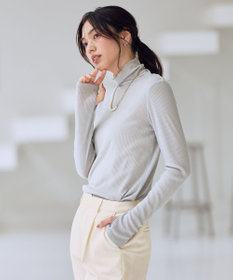 ANY L ウール混リブタートルネックカットソー