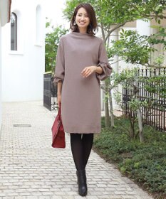 Tiaclasse L 【洗える】着心地抜群のボトルネック袖コンニットワンピース