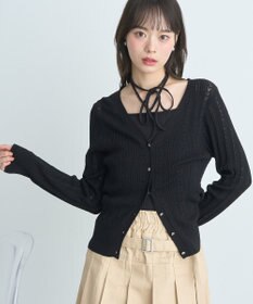 earth music&ecology シルバーボタン透かし編みニットカーディガン