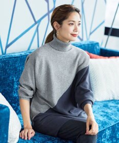 Tiaclasse L 【洗える】配色ドルマンニットチュニック