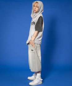 WEGO 【ユニセックス着用ITEM】ダブルニーロゴデニムショーツ