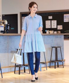 Tiaclasse L 【洗える】1枚で大人華やぐ2段ティアードシャツチュニック