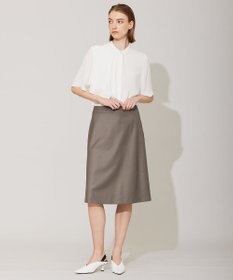 ICB 【洗える】BackSatinAmunzen 5分袖ラッフルデザインブラウス