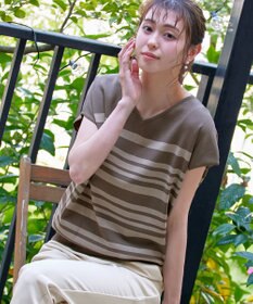 Tiaclasse L 【洗える】マルチボーダーフレンチスリーブニット