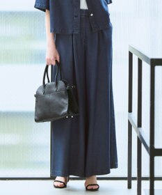 ICB ナチュラルソフトデニム タックワイドパンツ バイオデニム