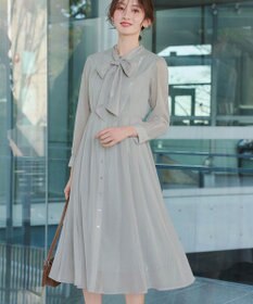 Tiaclasse L 【2WAY取り外しリボン付き】リボンタイラメシフォンワンピース