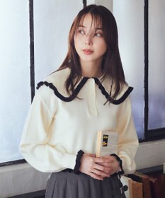 earth music&ecology 配色フリルカラーニットプルオーバー