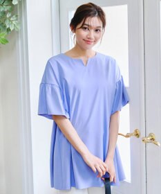 Tiaclasse 【洗える】キーネックフレア袖チュニックブラウス