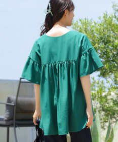 Tiaclasse 【洗える】キーネックフレア袖チュニックブラウス