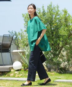 Tiaclasse 【洗える】キーネックフレア袖チュニックブラウス