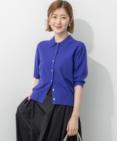 23区 L 【洗える/吊り干しOK】ヴィスコースストレッチ ポロニット カーディガン