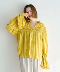 YECCA VECCA シャーリングギャザーリボンブラウス