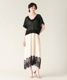 GRACE CONTINENTAL メッシュVネックニットトップ