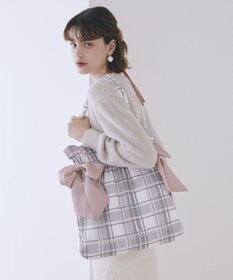 Maison de FLEUR チェックダブルリボントートバッグ