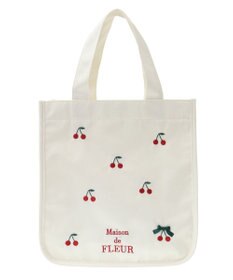 Maison de FLEUR チェリー刺繍パイピングスクエアトートバッグ