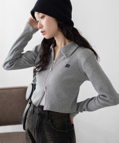 WEGO ワンポイント刺繍WZIP長袖トップス