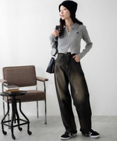 WEGO ワンポイント刺繍WZIP長袖トップス